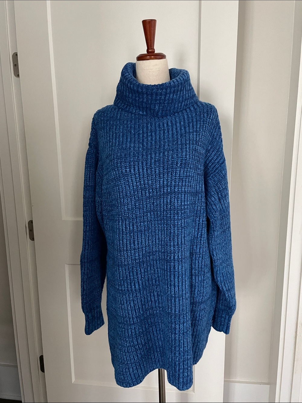Free People Deep Blue Ribbed Turtleneck Sweater